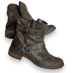 Paul Green Austria Ally Burnished Leather Biker Motorcycle Boot Booties Size 5.5